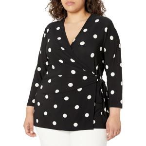 imageAnne Klein Womens Plus Size Printed Ity 34 SLV Wrap Top H22AnthraciteAmethyst