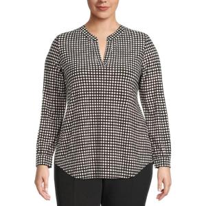 imageAnne Klein Womens Plus Size Printed Ity Split Neck TunicBlack