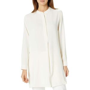imageAnne Klein Womens PopOver Blouse with Covered Placket and Side SlitsAnne White
