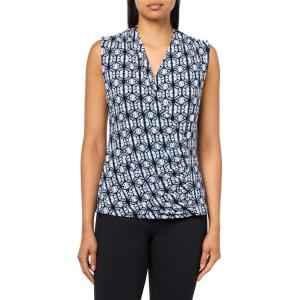 imageAnne Klein Womens Printed Ity Sl Shirred Surplice TopAnne Black Multi