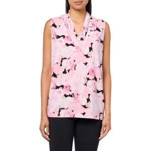 imageAnne Klein Womens Printed Ity Triple Pleat TopPeony Pink Multi