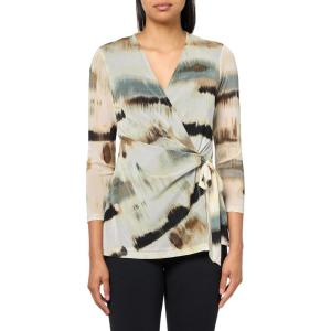 imageAnne Klein Womens Printed Mesh 3q SLV Wrap TopWhite Dove Multi