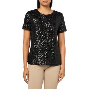 imageAnne Klein Womens Sequin W Triple Mesh Ss Banded TeeAnne Black