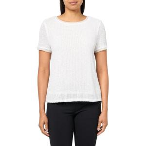 imageAnne Klein Womens Sequin W Triple Mesh Ss Banded TeeBright White