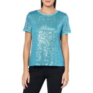 imageAnne Klein Womens Sequin W Triple Mesh Ss Banded TeePool Blue