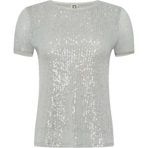 imageAnne Klein Womens Sequin W Triple Mesh Ss Banded TeeSoft Aloe