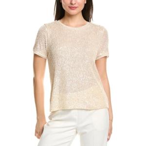 imageAnne Klein Womens Sequin W Triple Mesh Ss Banded TeeSoft Latte
