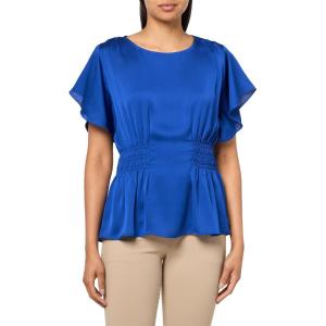 imageAnne Klein Womens Smocked Waist Flutter SLV BlouseSantorini Blue