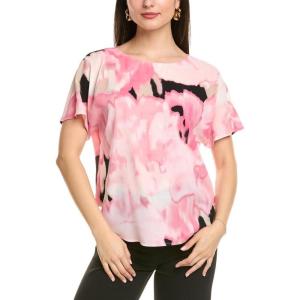 imageAnne Klein Womens Ss Blouse W Bateau NecklinePeony Pink Multi