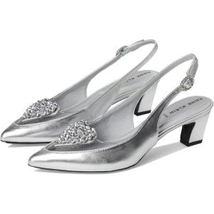 imageAnne Klein Womens Inviting Embellished Faux Suede Slingback HeelsSilver