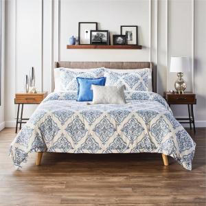 imageAnne Klein Callista Damask Floral 5Piece Comforter Set  Reversible Bedding with Matching Shams ampamp 2 Decorative Pillows OekoTex Certified  Blush FullQueenBlueWhite