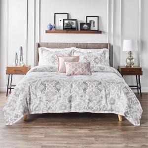 imageAnne Klein Callista Damask Floral 5Piece Comforter Set  Reversible Bedding with Matching Shams ampamp 2 Decorative Pillows OekoTex Certified  Blush FullQueenBlush