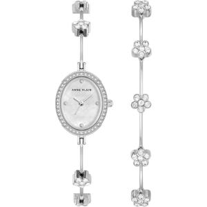 imageAnne Klein Womens Premium Crystal Accented Bangle Watch SetSilver