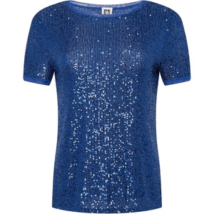 image:imageAnne Klein Womens Sequin Mesh W Triple Mesh Ss Banded TeeSantorini Blue
