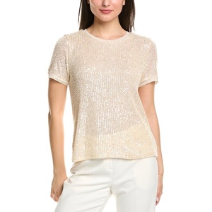 image:imageAnne Klein Womens Sequin Mesh W Triple Mesh Ss Banded TeeSoft Latte