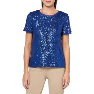 image:imageAnne Klein Womens Sequin Mesh W Triple Mesh Ss Banded TeeVibrant Cobalt