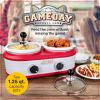 imageNostalgia Game Day 25Quart 2Section Slow Cooker with Lid and Ladle KegLike Design Cooks Chicken Wings Meatballs Chilli Cheese Soup Stews and More25 Qt Slow Cooker