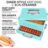 imageNostalgia Game Day Hot Dog Steamer and Bun Warmer Fits 20 Dogs and 8 Buns Steams Pot Stickers Veggies Potatoes and Other Appetizers or ToppingsAqua Steamer