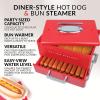 imageNostalgia Game Day Hot Dog Steamer and Bun Warmer Fits 20 Dogs and 8 Buns Steams Pot Stickers Veggies Potatoes and Other Appetizers or ToppingsRed Steamer