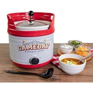 imageNostalgia Game Day 25Quart 2Section Slow Cooker with Lid and Ladle KegLike Design Cooks Chicken Wings Meatballs Chilli Cheese Soup Stews and More4 Qt Slow Cooker