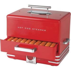imageNostalgia Game Day Hot Dog Steamer and Bun Warmer Fits 20 Dogs and 8 Buns Steams Pot Stickers Veggies Potatoes and Other Appetizers or ToppingsRed Steamer Original