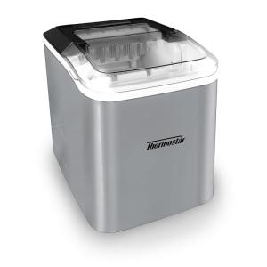 imageNostalgia Thermostar Automatic SelfCleaning Portable Electric Countertop Ice Maker Machine With Handle26 Pounds in 24 Hours with Ice Scoop and BasketPerfect for Water BottlesDrinksPartiesSilverSilver