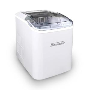 imageNostalgia Thermostar Automatic SelfCleaning Portable Electric Countertop Ice Maker Machine With Handle26 Pounds in 24 Hours with Ice Scoop and BasketPerfect for Water BottlesDrinksPartiesSilverWhite