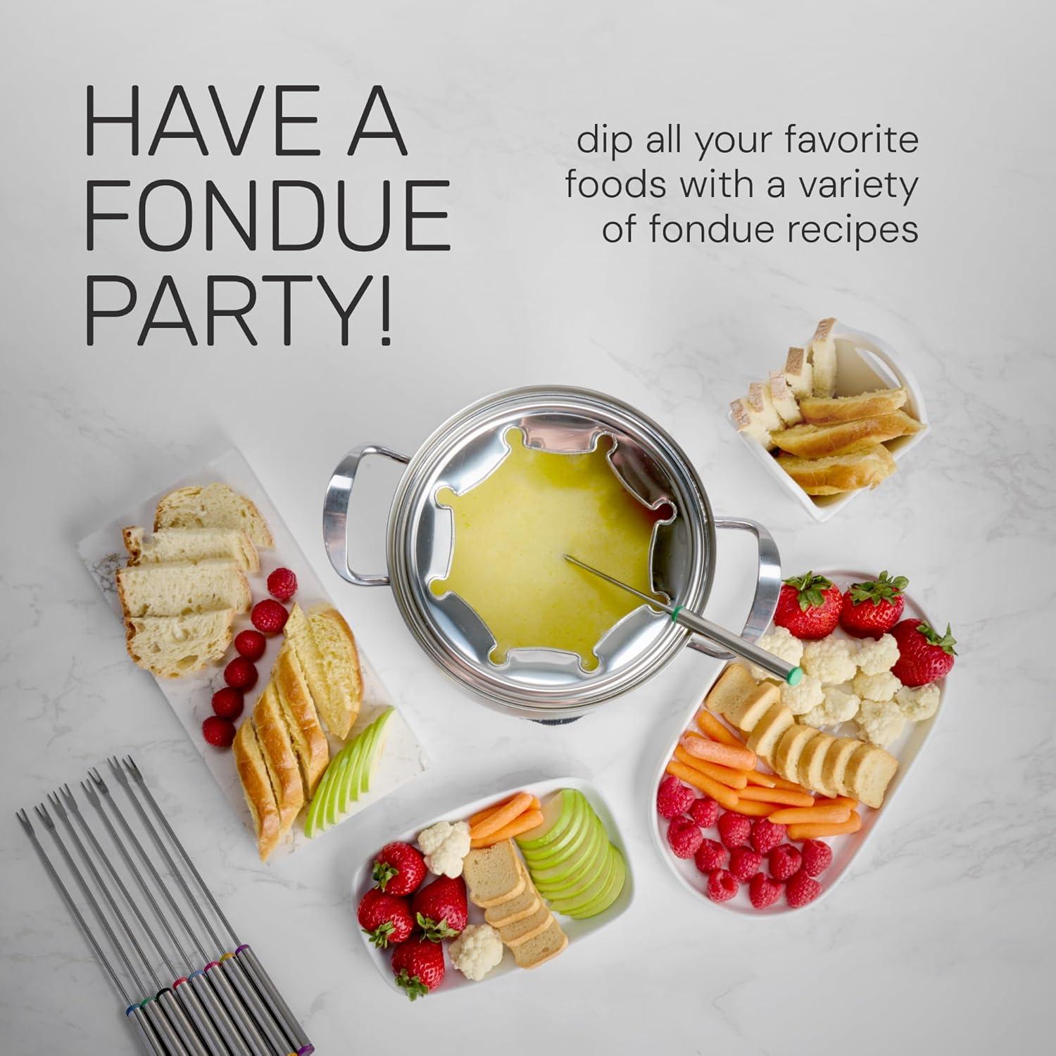 imageNostalgia 8Cup Electric Fondue Pot Set for Cheese ampamp Chocolate  8 ColorCoded Forks Adjustable Temperature Control  Stylish Serving for Hors dOeuvres Entrees and Desserts  Stainless Steel8 Cup Stainless