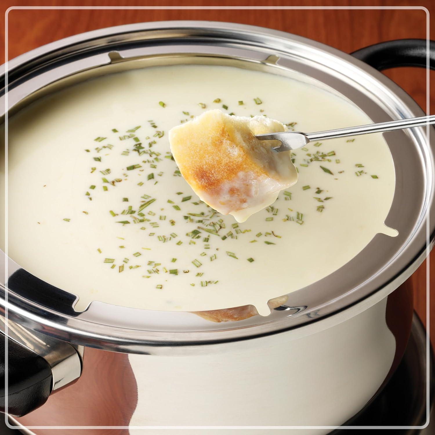 imageNostalgia 8Cup Electric Fondue Pot Set for Cheese ampamp Chocolate  8 ColorCoded Forks Adjustable Temperature Control  Stylish Serving for Hors dOeuvres Entrees and Desserts  Stainless Steel6 Cup Stainless