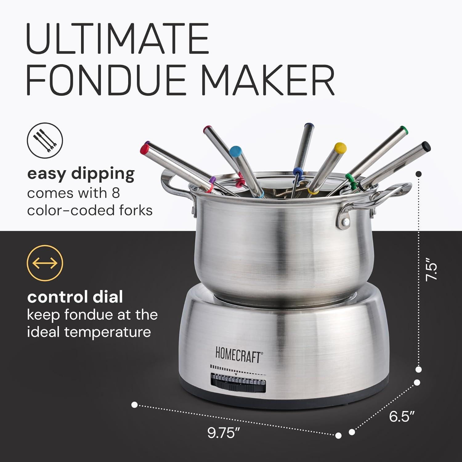 imageNostalgia 8Cup Electric Fondue Pot Set for Cheese ampamp Chocolate  8 ColorCoded Forks Adjustable Temperature Control  Stylish Serving for Hors dOeuvres Entrees and Desserts  Stainless Steel8 Cup Stainless
