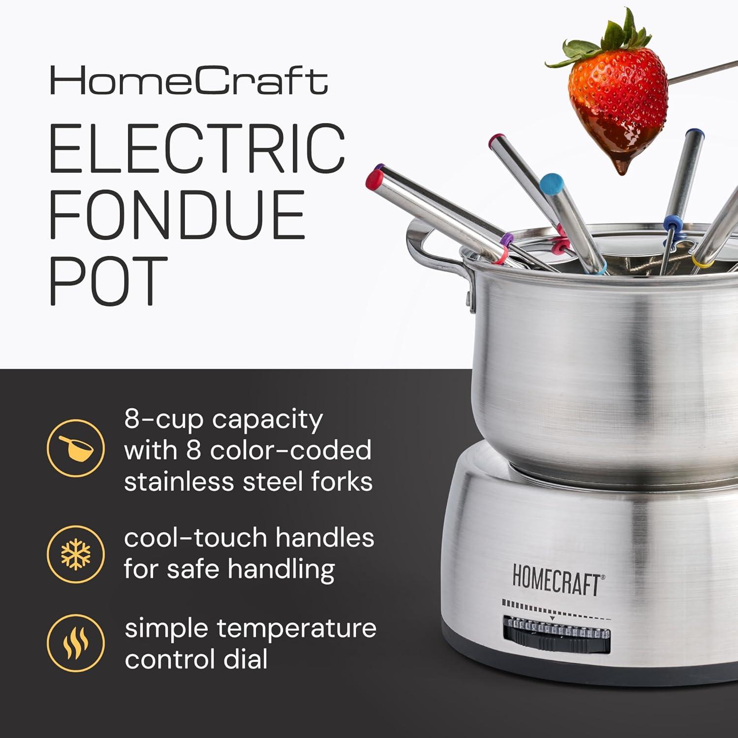 imageNostalgia 8Cup Electric Fondue Pot Set for Cheese ampamp Chocolate  8 ColorCoded Forks Adjustable Temperature Control  Stylish Serving for Hors dOeuvres Entrees and Desserts  Stainless Steel8 Cup Stainless