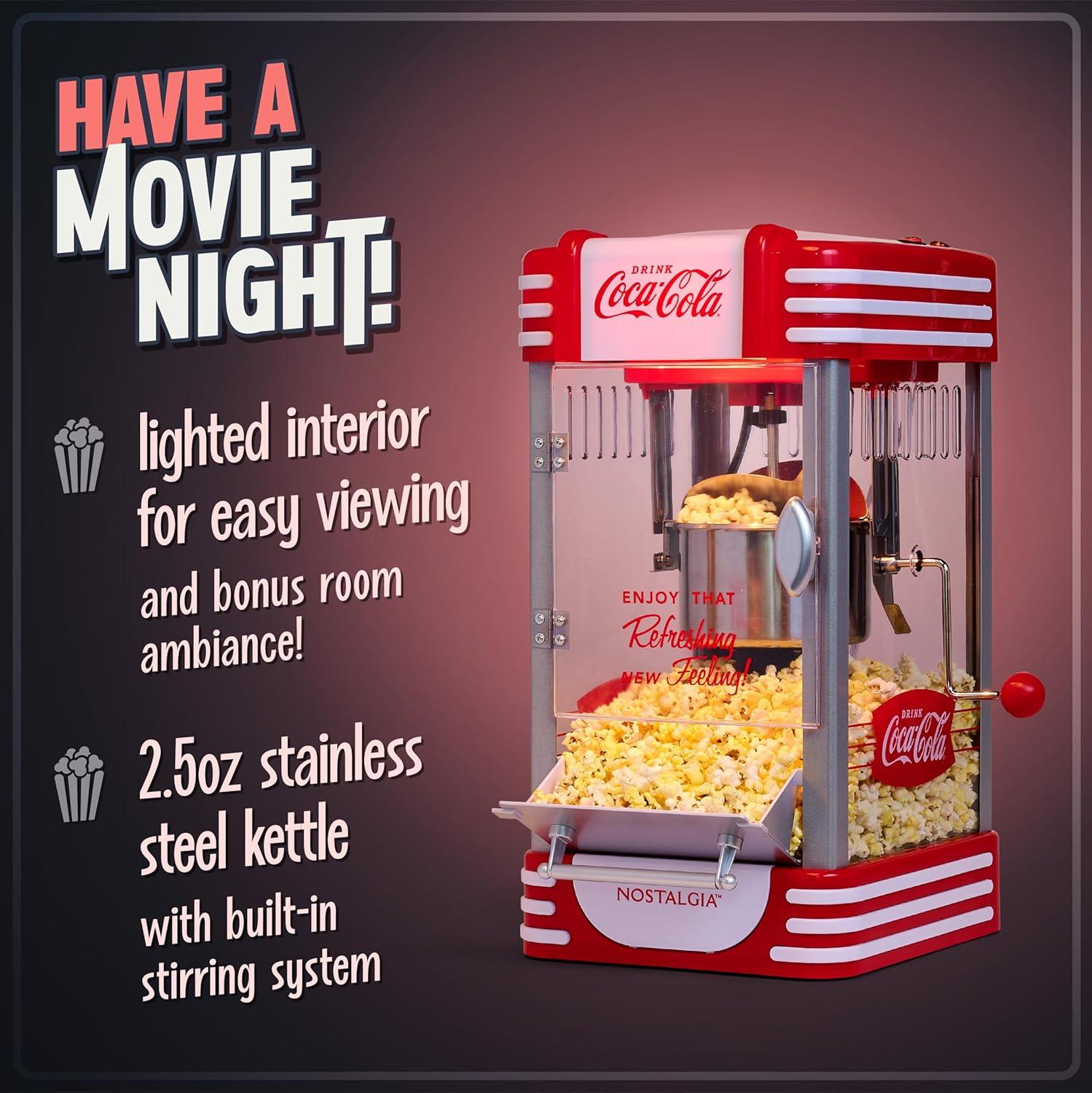 imageNostalgia CocaCola Popcorn Maker Machine  Professional Tabletop With 25 Oz Kettle Makes Up to 10 Cups  Vintage Popcorn Machine Movie Theater Style  Coke RedCoke Red