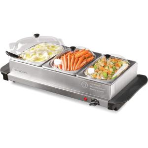 imageHomeCraft HCBS15SS 3Station 15Quart Stainless Steel Buffet Server Slow Cooker ampamp Warming Tray Adjustable Temperature Perfect for Dinner Appetizers15Quart Stainless Steel Buffet Cooker
