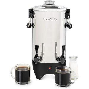 imageHomecraft 100Cup Coffee Urn and Hot Beverage Dispenser with Dripless Faucet QuickBrewing Stainless Steel45 Cup Double Spigot