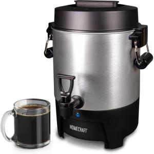 imageHomecraft 100Cup Coffee Urn and Hot Beverage Dispenser with Dripless Faucet QuickBrewing Stainless Steel45 Cup Squat