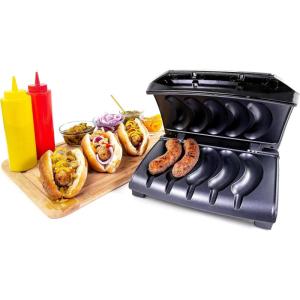 imageHomecraft Electric Sausage ampamp Brat Grill with Oil Drip Tray Carry Handle and Cord Storage up to 5 Links of Beef Turkey Chicken Veggie Sausages or Hot DogsStainless Steel