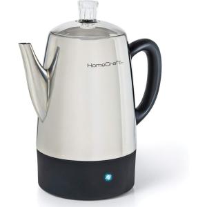 imageHomecraft HCPC10SS 10Cup Stainless Steel Coffee Maker Percolator EasyPour Spout LED Indicator Light Keep Warm Function