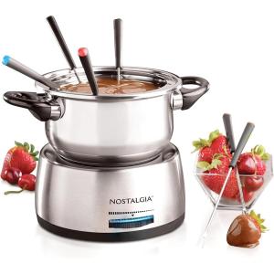 imageNostalgia 8Cup Electric Fondue Pot Set for Cheese ampamp Chocolate  8 ColorCoded Forks Adjustable Temperature Control  Stylish Serving for Hors dOeuvres Entrees and Desserts  Stainless Steel6 Cup Stainless