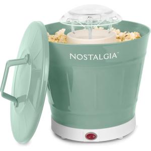 imageNostalgia CocaCola Hot Air Electric Popcorn Maker 8 Cups Healthy Oil Free Popcorn with Measuring Scoop Peace ampamp Harmony AquaHot Air Bucket Sage