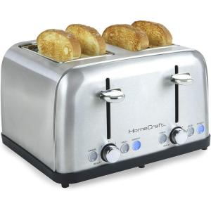 imageNostalgia HomeCraft HCTST4SS Stainless Steel 4Slice Toaster Extra Wide Slots Blue LEDLighted Controls Bagel Defrost ampamp Cancel 6 Browning Levels Perfect for Bread English Muffins and Waffles4Slice