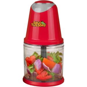 imageNostalgia Taco Tuesday 2Speed Chopper Perfect For Salsa Guacamole Dip Sauces Hummus Stainless Steel Blades 2Cup Capacity Red