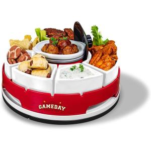 imageNostalgia Taco Tuesday Heated Lazy Susan Taco Bar Serving Set for a Party with 4 Tortilla Holders Fondue Pot for Burritos Nachos and Fajitas  20 Oz  RedLazy Susan Gameday