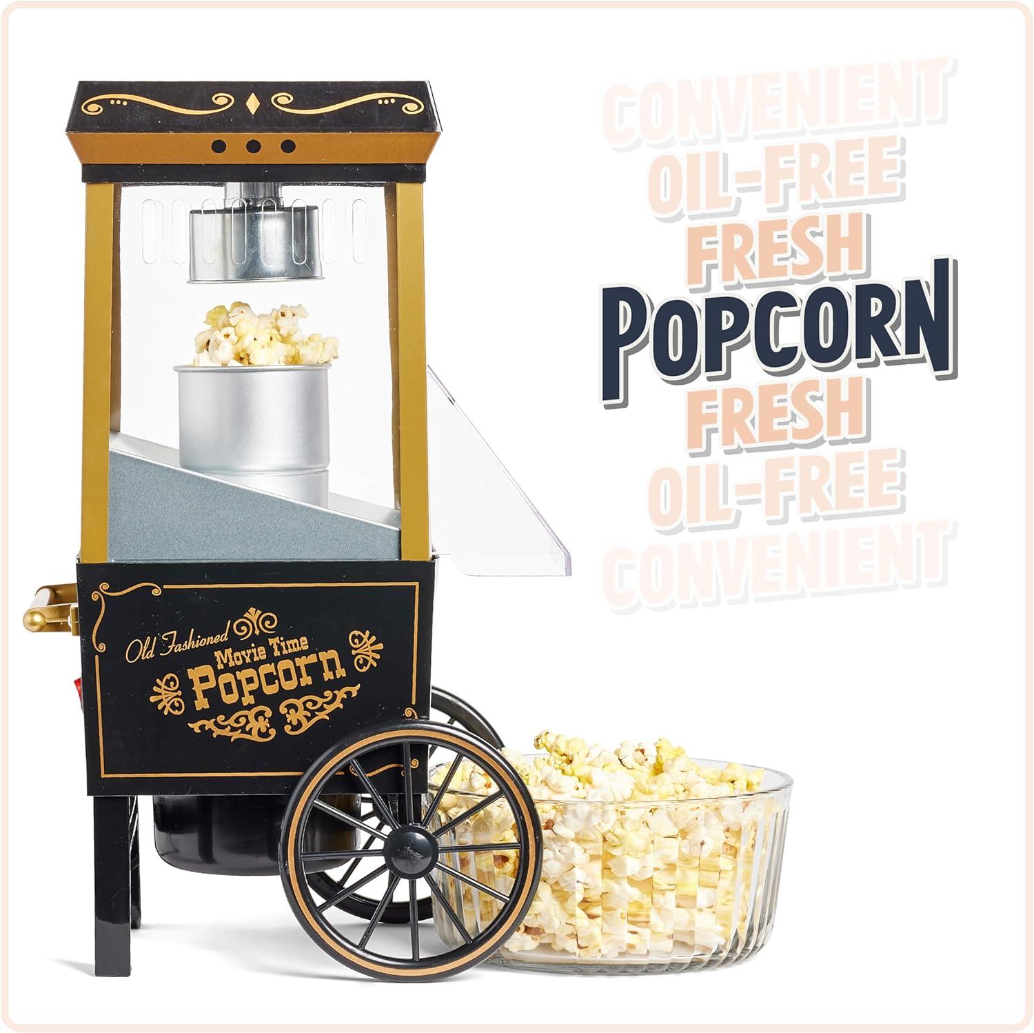 imageNostalgia Maker 12 Cups CocaCola Hot Air Popcorn Machine with Measuring Cap Oil Free Vintage Movie Theater Style White and RedBlack