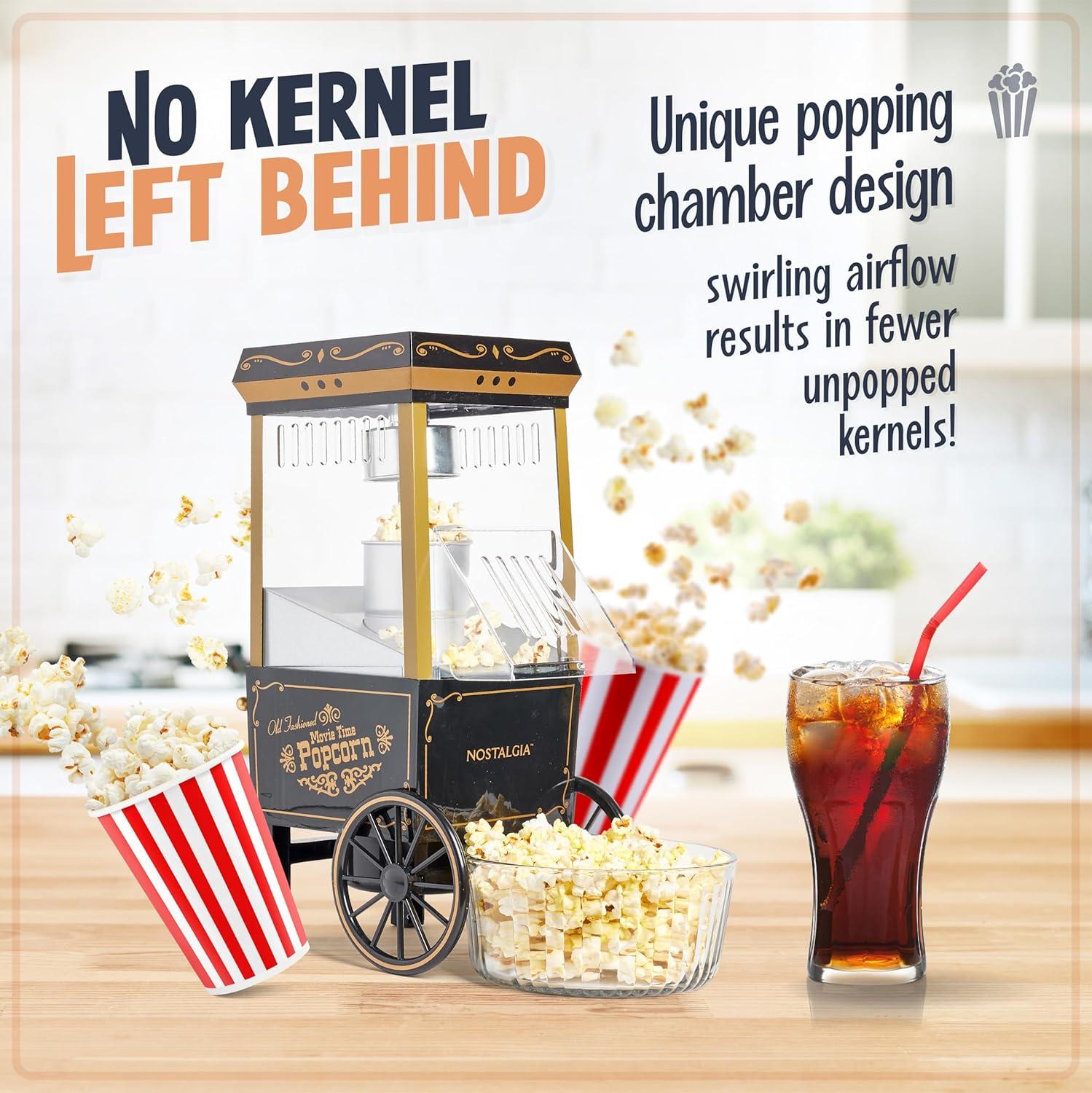imageNostalgia Maker 12 Cups CocaCola Hot Air Popcorn Machine with Measuring Cap Oil Free Vintage Movie Theater Style White and RedBlack