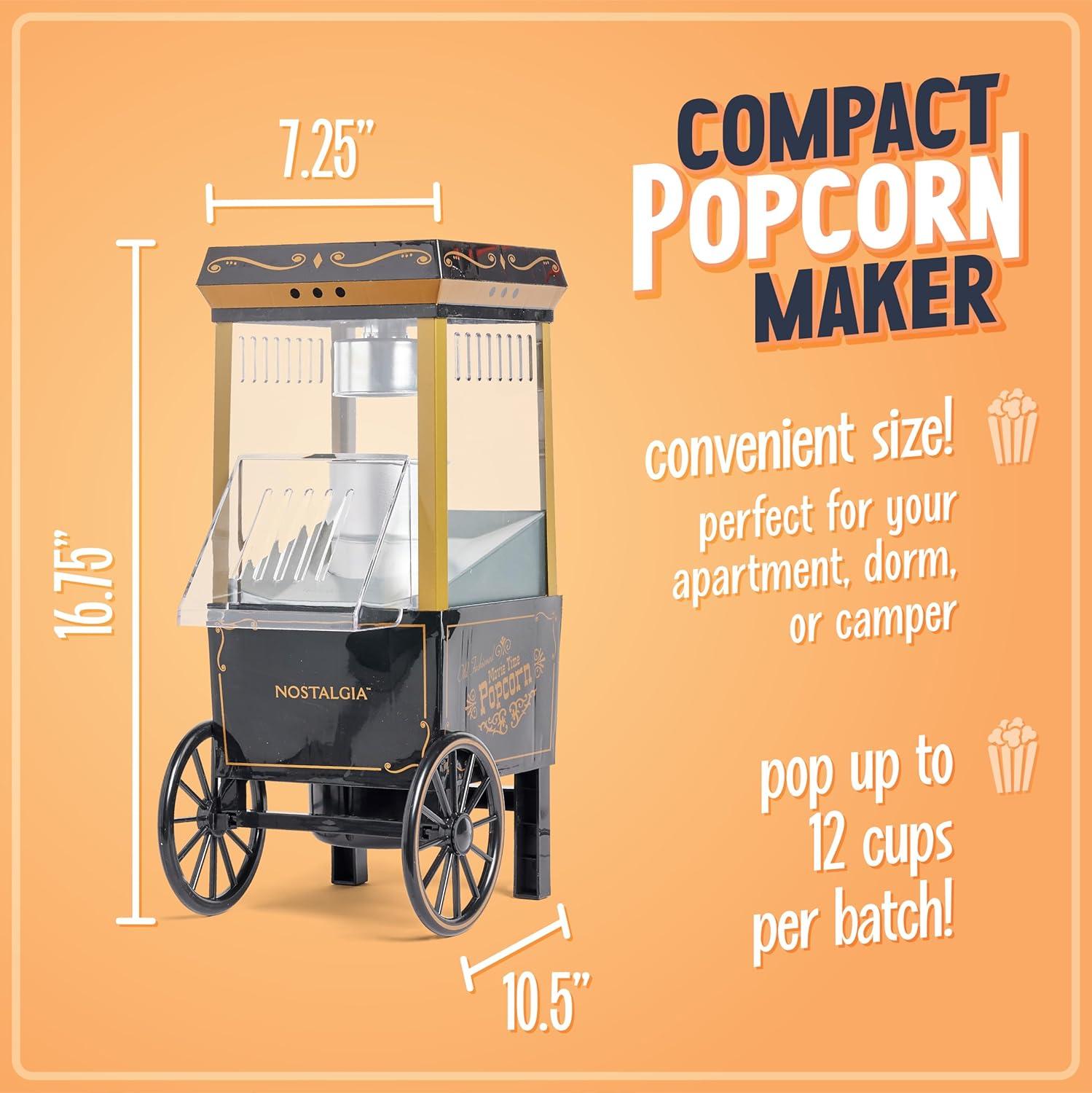 imageNostalgia Maker 12 Cups CocaCola Hot Air Popcorn Machine with Measuring Cap Oil Free Vintage Movie Theater Style White and RedBlack