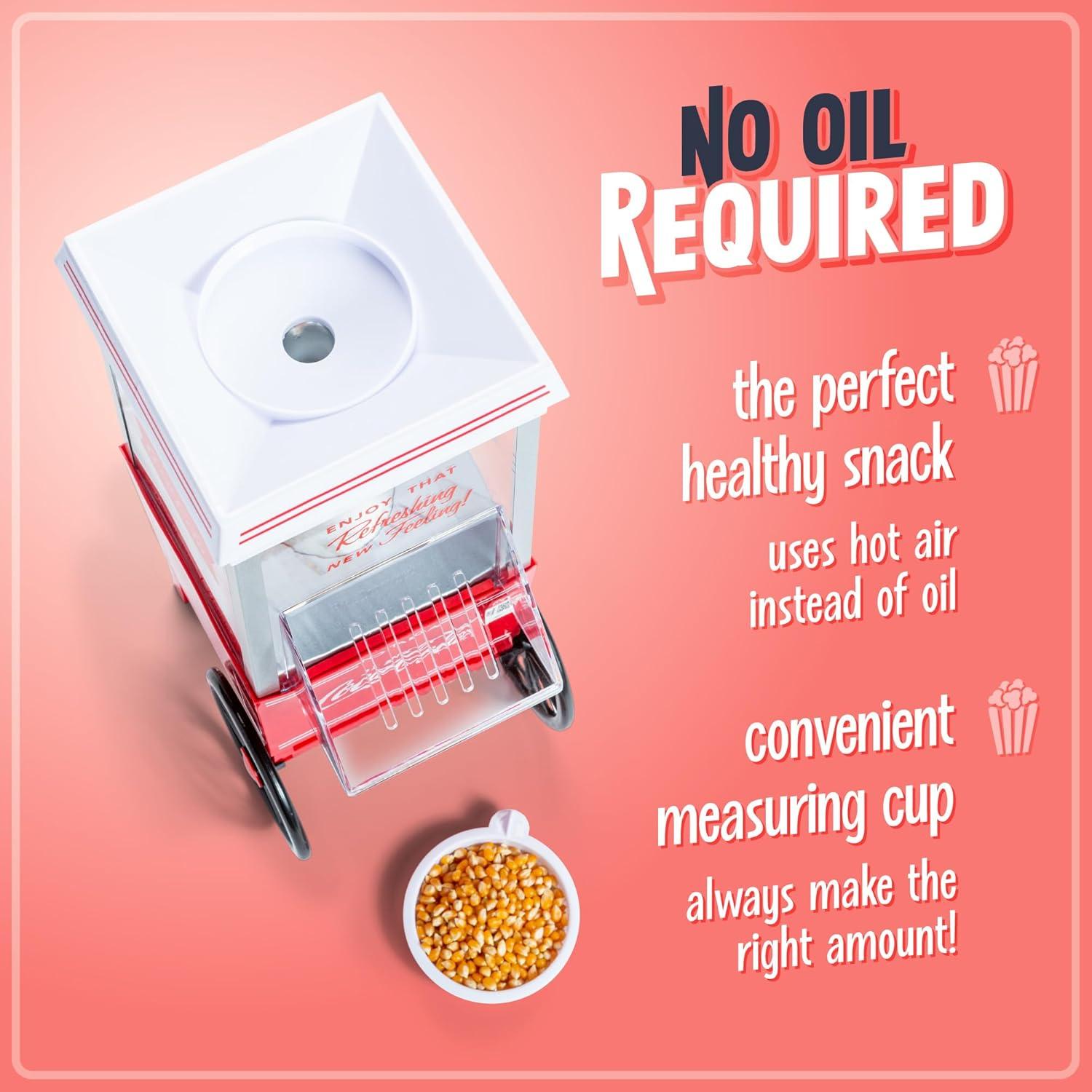 imageNostalgia Maker 12 Cups CocaCola Hot Air Popcorn Machine with Measuring Cap Oil Free Vintage Movie Theater Style White and RedCoke