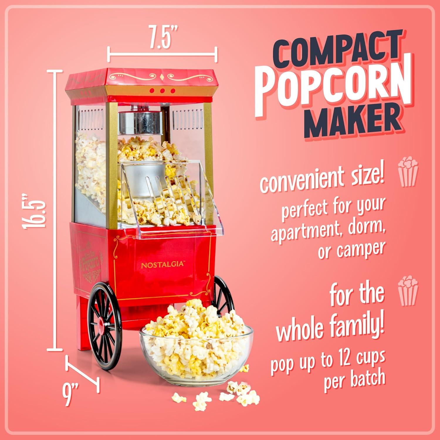 imageNostalgia Maker 12 Cups CocaCola Hot Air Popcorn Machine with Measuring Cap Oil Free Vintage Movie Theater Style White and RedRed