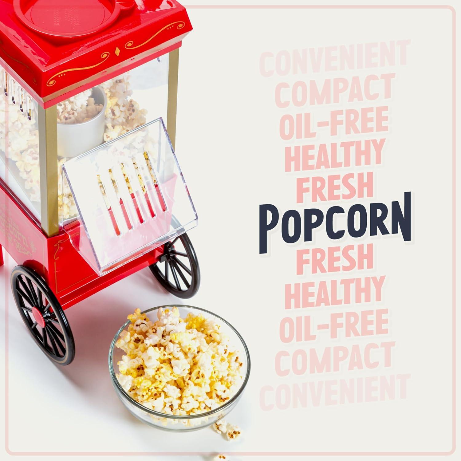 imageNostalgia Maker 12 Cups CocaCola Hot Air Popcorn Machine with Measuring Cap Oil Free Vintage Movie Theater Style White and RedRed