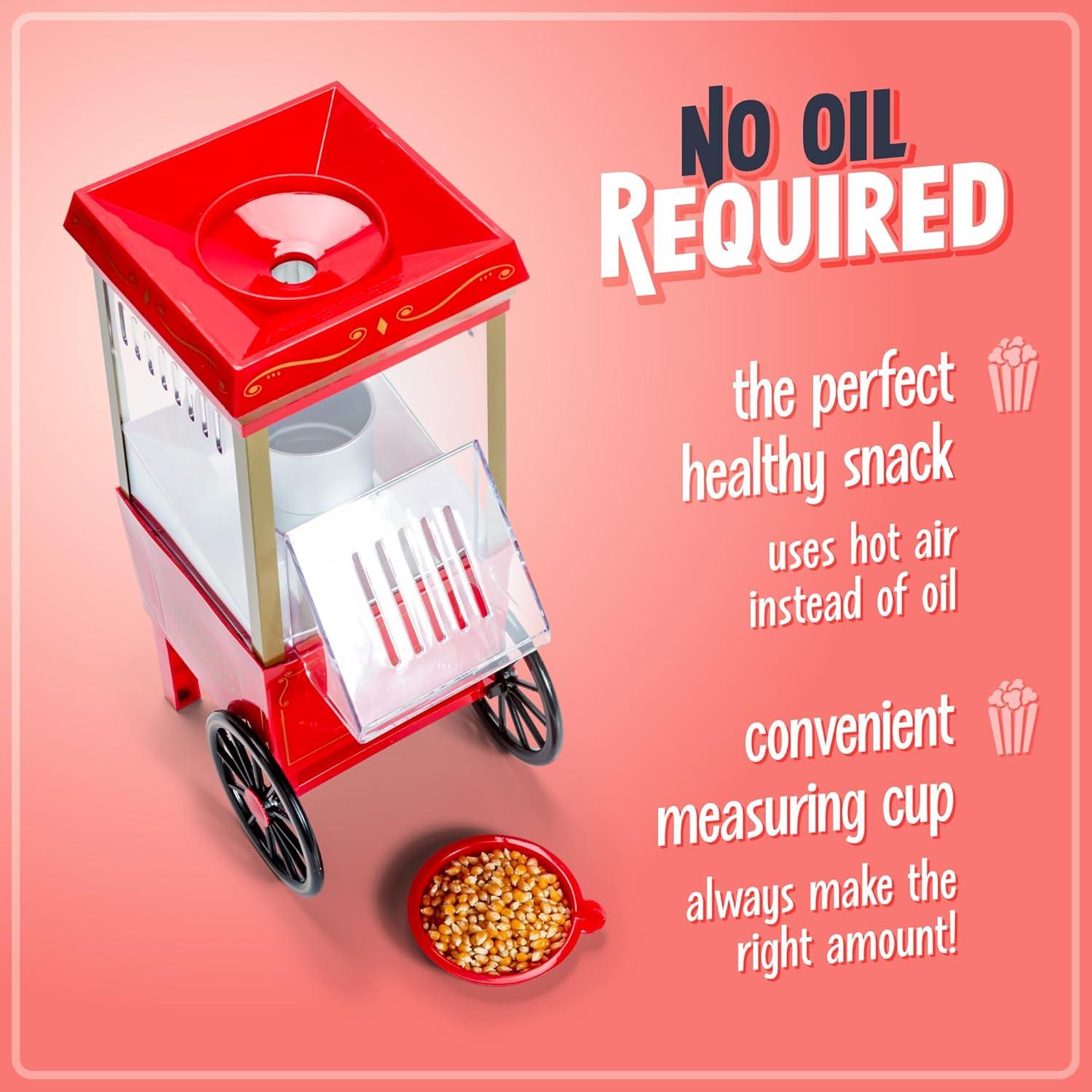 imageNostalgia Maker 12 Cups CocaCola Hot Air Popcorn Machine with Measuring Cap Oil Free Vintage Movie Theater Style White and RedRed