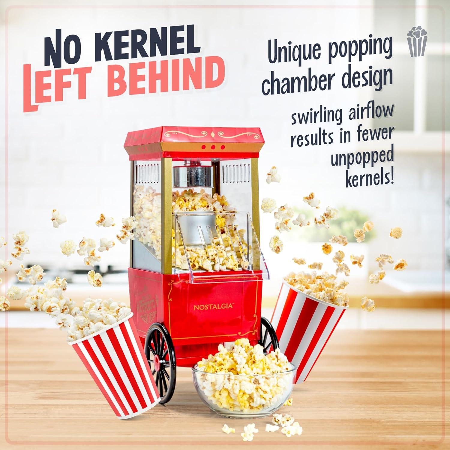 imageNostalgia Maker 12 Cups CocaCola Hot Air Popcorn Machine with Measuring Cap Oil Free Vintage Movie Theater Style White and RedRed